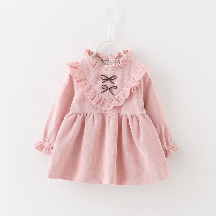  Baby Full Sleeves Winter Wear Frock - Light Pink 