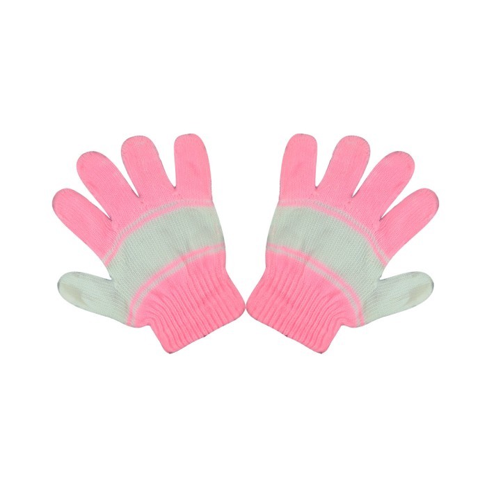  Baby Acrylic Woolen Gloves Set Stripes Design - Pink 