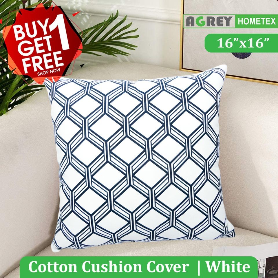  Decorative Cotton Cushion Cover_White_(16"x16") 