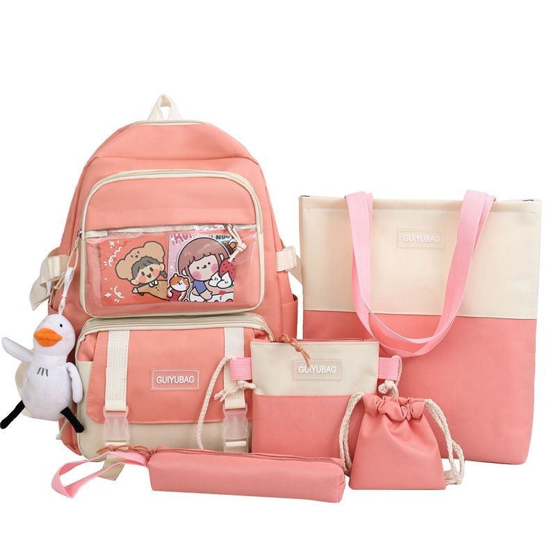  Zip It Good Chinese backpack or school bag (5 pcs set ) - SIZE 17inc/10.5 size - Pink 