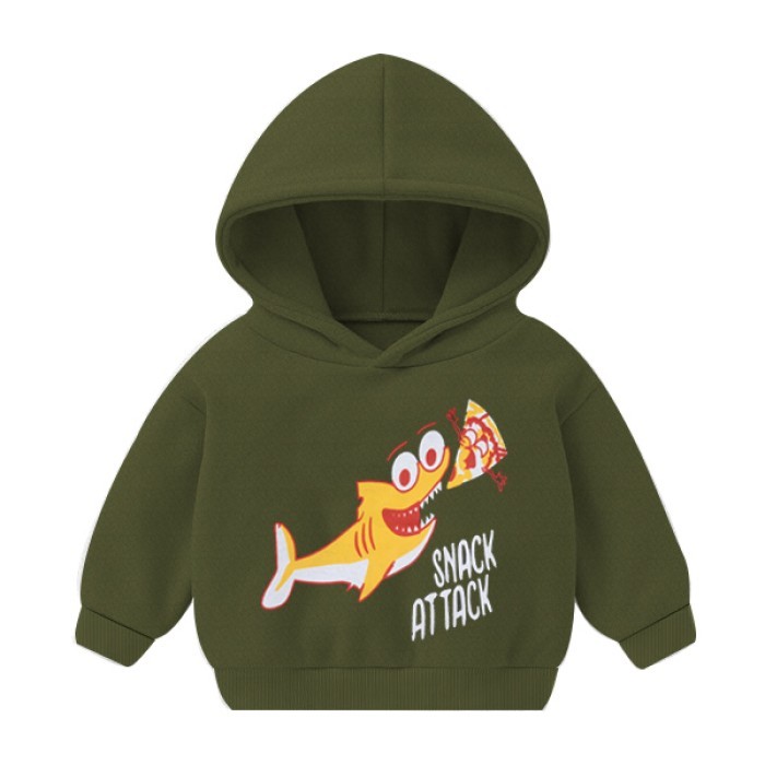  Baby Hoodie Olive- Shark Print 