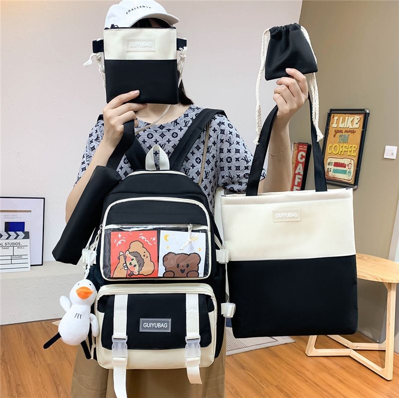  Zip It Good Chinese backpack or school bag (5 pcs set ) - SIZE 17inc/10.5 size - Black 