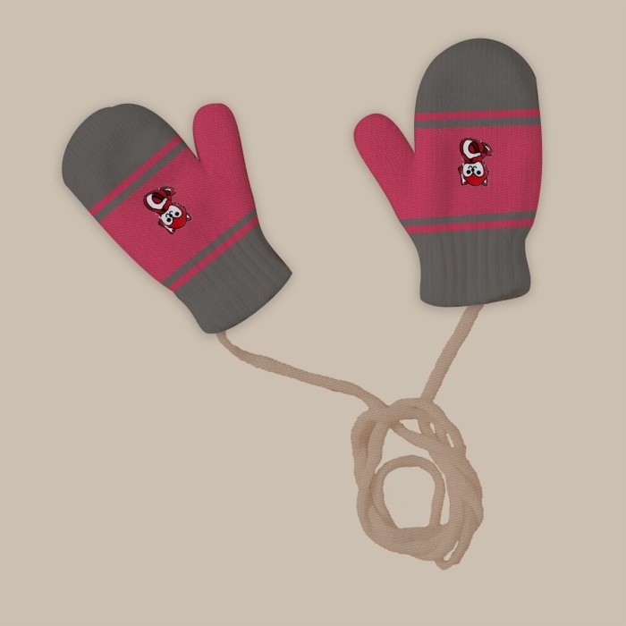  Baby Acrylic Woolen Mittens Set Stripes Design - Magenta & Grey 