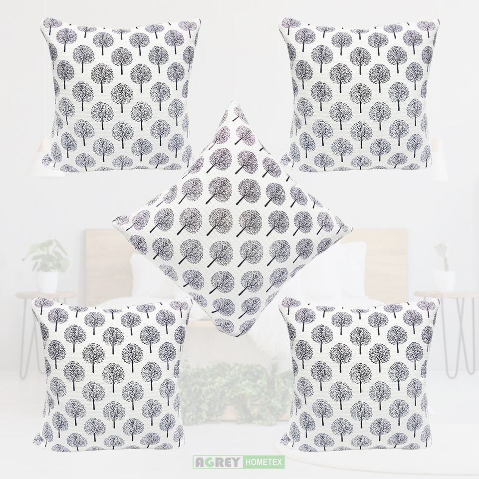  Cotton Cushion Cover With Pillow_Off White _16x16 Inch_Set of 5 