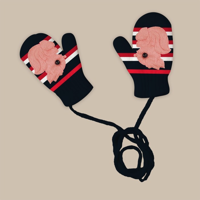  Baby Acrylic Woollen Mittens Set Stripes Design - Black 