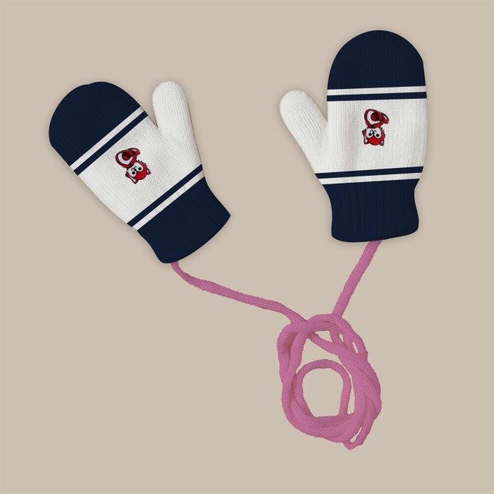  Baby Acrylic Woolen Mittens Set Stripes Design - Cream & Black 