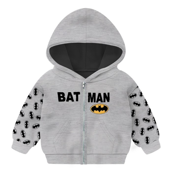  Baby Full Sleeves Hoodie with Zipper BATMAN Print - Gray 