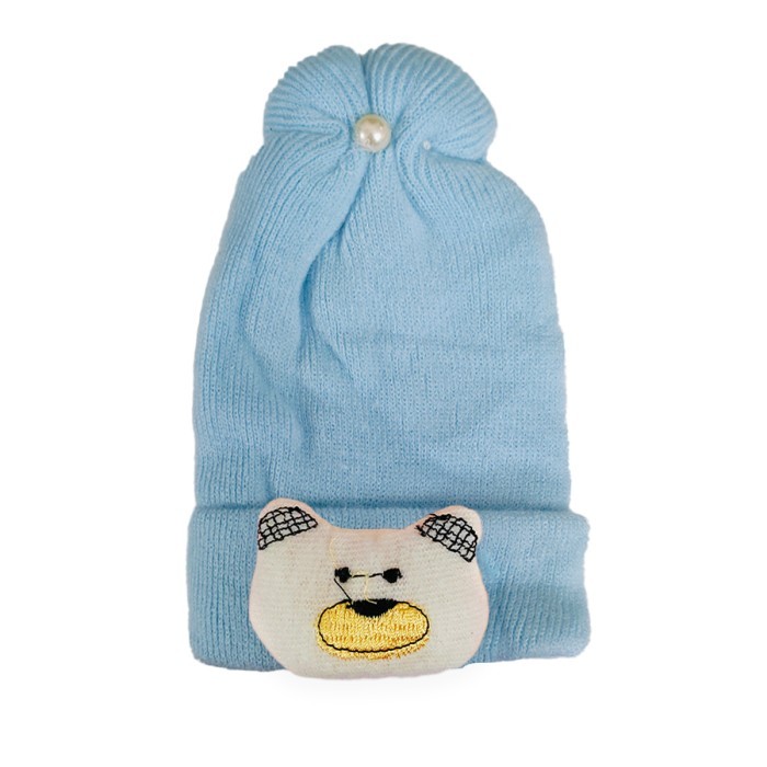  Baby Acrylic Woollen Cap Cartoon Applique (Applique design may vary) - Sky Blue 