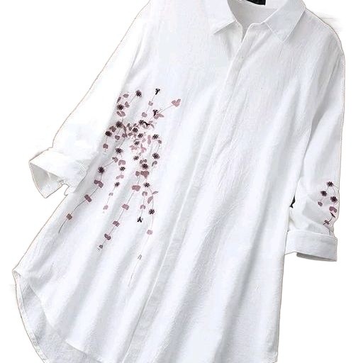  Women's Georgette Embroidery Loose Long White Shirt 